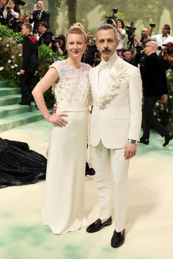 Emma Wall and Jeremy Strong attend The 2024 Met Gala Celebrating "Sleeping Beauties: Reawakening Fashion" at The Metropolitan Museum of Art on May 06, 2024 in New York City.