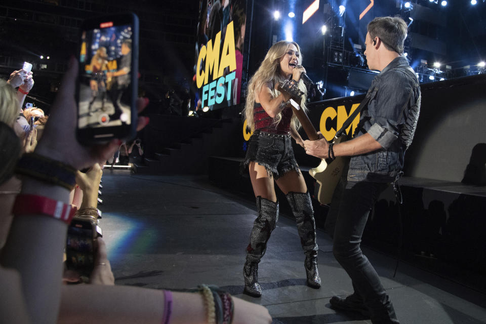 Carrie Underwood performs during CMA Fest 2022 on Saturday, June 11, 2022, at Nissan Stadium in Nashville, Tenn. (Photo by Amy Harris/Invision/AP)