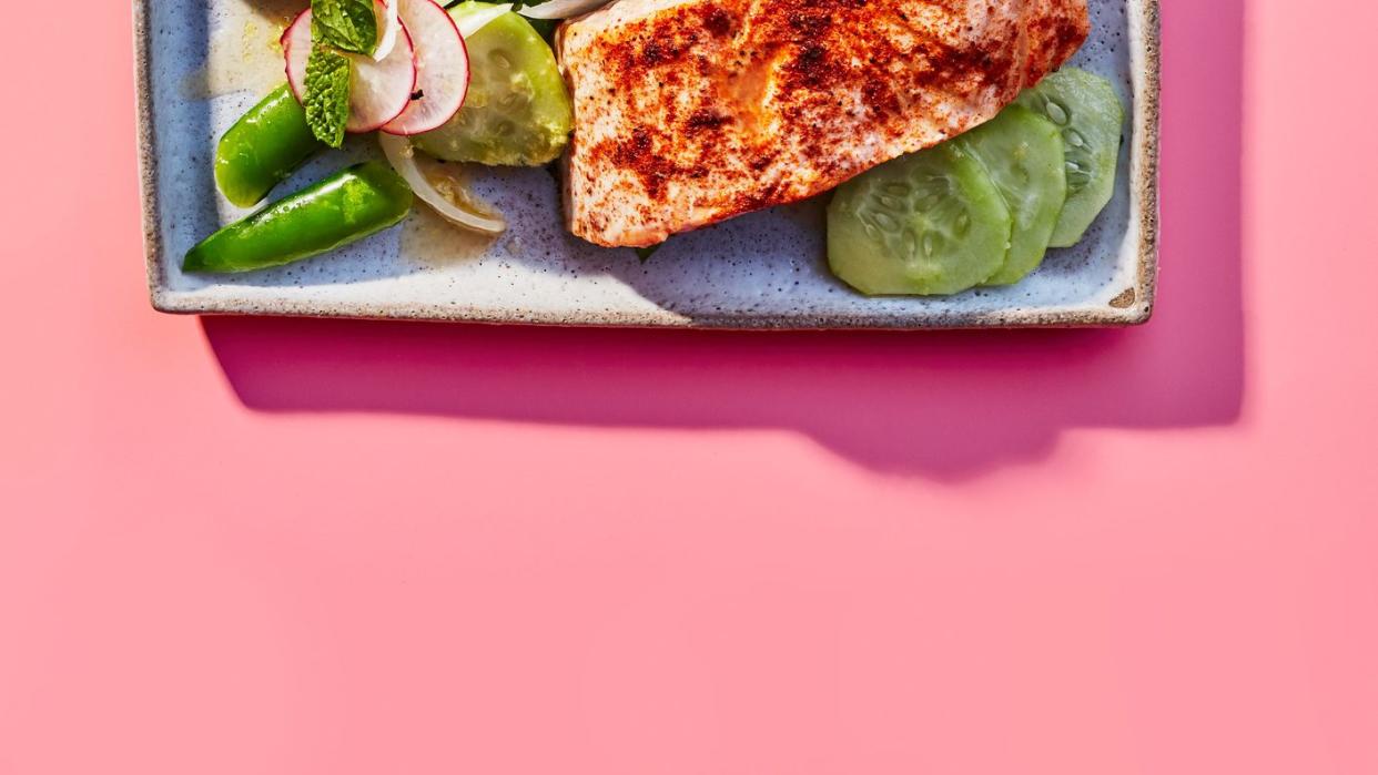 cajun spiced salmon with cool cucumber salad