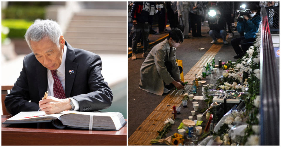 PM Lee Hsien Loong sends condolences to South Korea on the Itaewon stampede tragedy. (PHOTOS: Getty Images)
