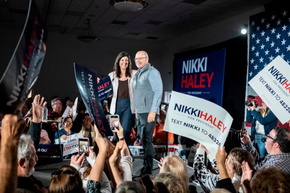 Nikki Haley introduces her husband William Michael Haley during a rally in Myrtle Beach. Former South Carolina governor Nikki Haley rallied with supporters on March 13, 2023 at Horry-Georgetown Technical College in Myrtle Beach, S.C. as she seeks the Republican nomination for president in 2024. March 13, 2023.