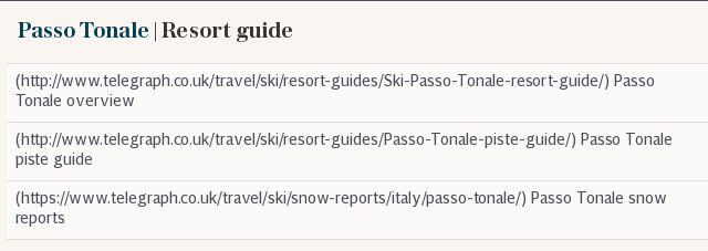 Passo Tonale resort guide table