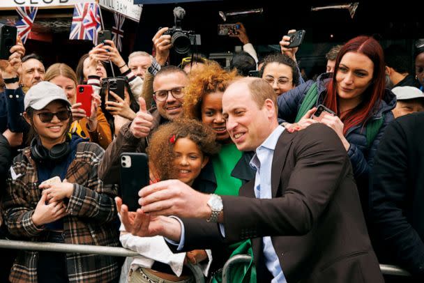 PHOTO: Prince William, Prince of Wales speaks to the gathered public during a walkabout outside the Dog and Duck pub in Soho ahead of this weekend's coronation on May 4, 2023 in London. (Jamie Lorriman/Wpa Pool/Getty Images)