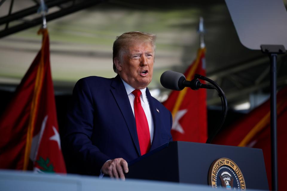 President Donald Trump speaks to over 1,110 cadets in the Class of 2020 at a commencement ceremony.