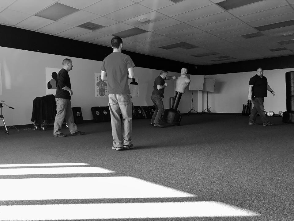 Congregants from Texas-area churches participate in a class on security and defense tactics offered by Gatekeepers Security Services in Pilot Point, Texas. (Photo: Holly Bailey/Yahoo News)