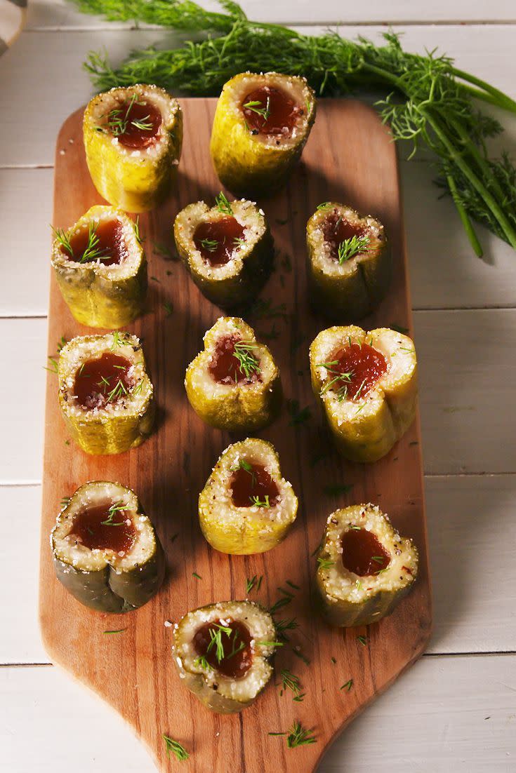 <p>If you're just looking for a good shot recipe and don't want to stick to the Thanksgiving theme too strictly, make these Bloody Mary pickle shots. They're especially great if you're hosting a Thanksgiving brunch or the feast is on the earlier side.</p><p>Get the recipe from <a href="https://www.delish.com/cooking/recipe-ideas/a21779363/bloody-mary-jell-o-shots-recipe/" rel="nofollow noopener" target="_blank" data-ylk="slk:Delish;elm:context_link;itc:0;sec:content-canvas" class="link ">Delish</a>.</p>