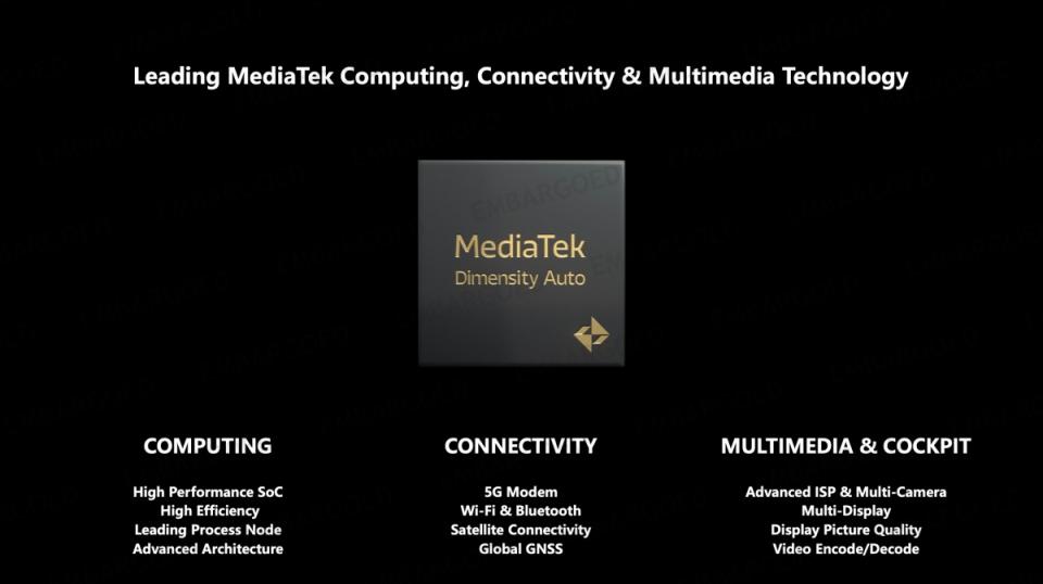 ▲聯發科藉由其Dimensity Auto車載處理器對應高效能運算效能、豐富的無線連接能力，以及多媒體內容與智慧車載設計，擴大佈局智慧車輛市場
