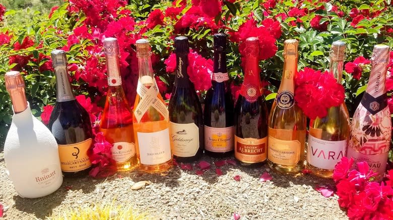 Bottles of sparkling rose wine