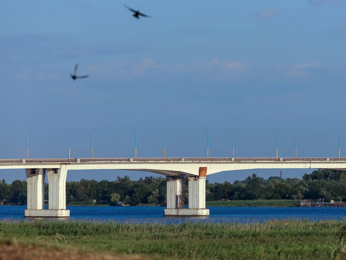 Antonivsky bridge sits across Dnipro River in the Russia-controlled Kherson region of southern Ukraine (REUTERS)