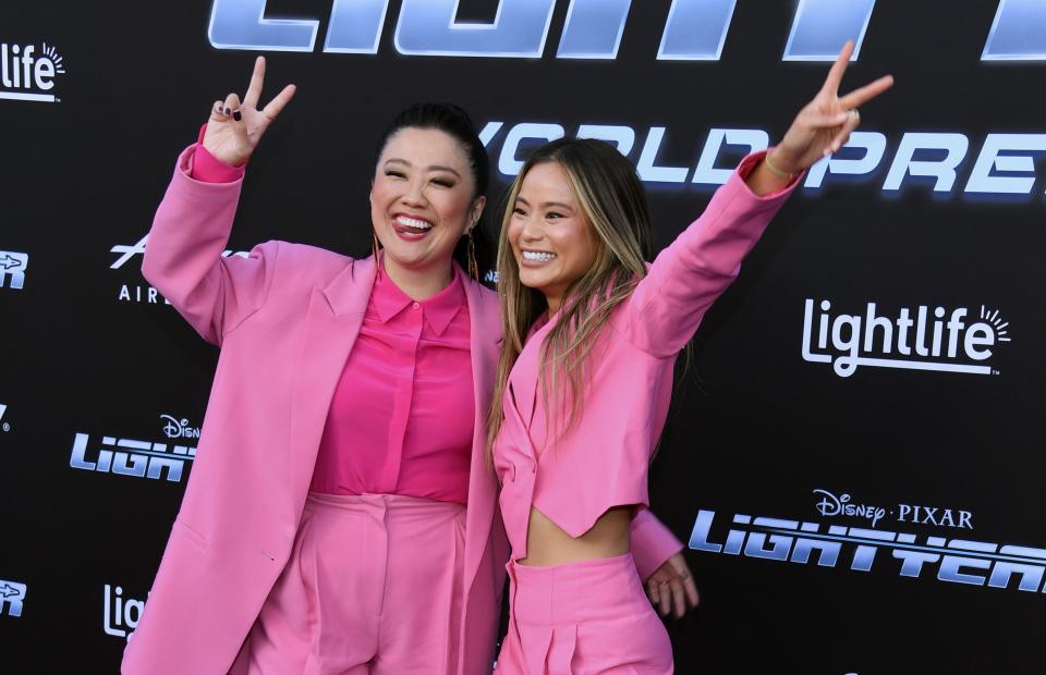 Sherry Cola and Jamie Chung attend Disney And Pixar's "Lightyear" premiere at El Capitan Theatre on June 08, 2022 in Los Angeles, California.
