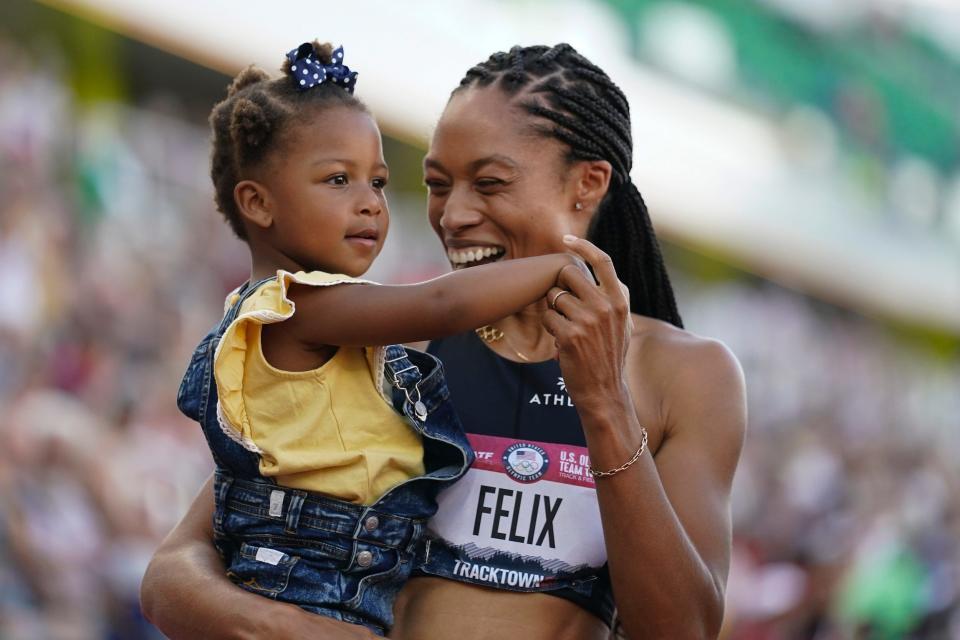 Allyson Felix (right) and her daughter, Camryn Ferguson.