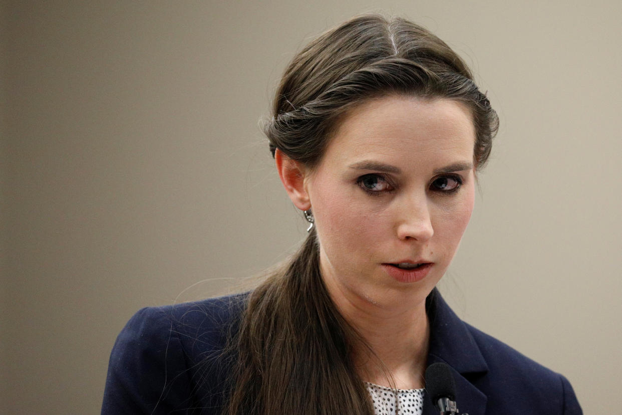 Rachael Denhollander reads her victim impact statement to Larry Nassar in court on Jan. 24, 2018. (Photo: Brendan McDermid / Reuters)