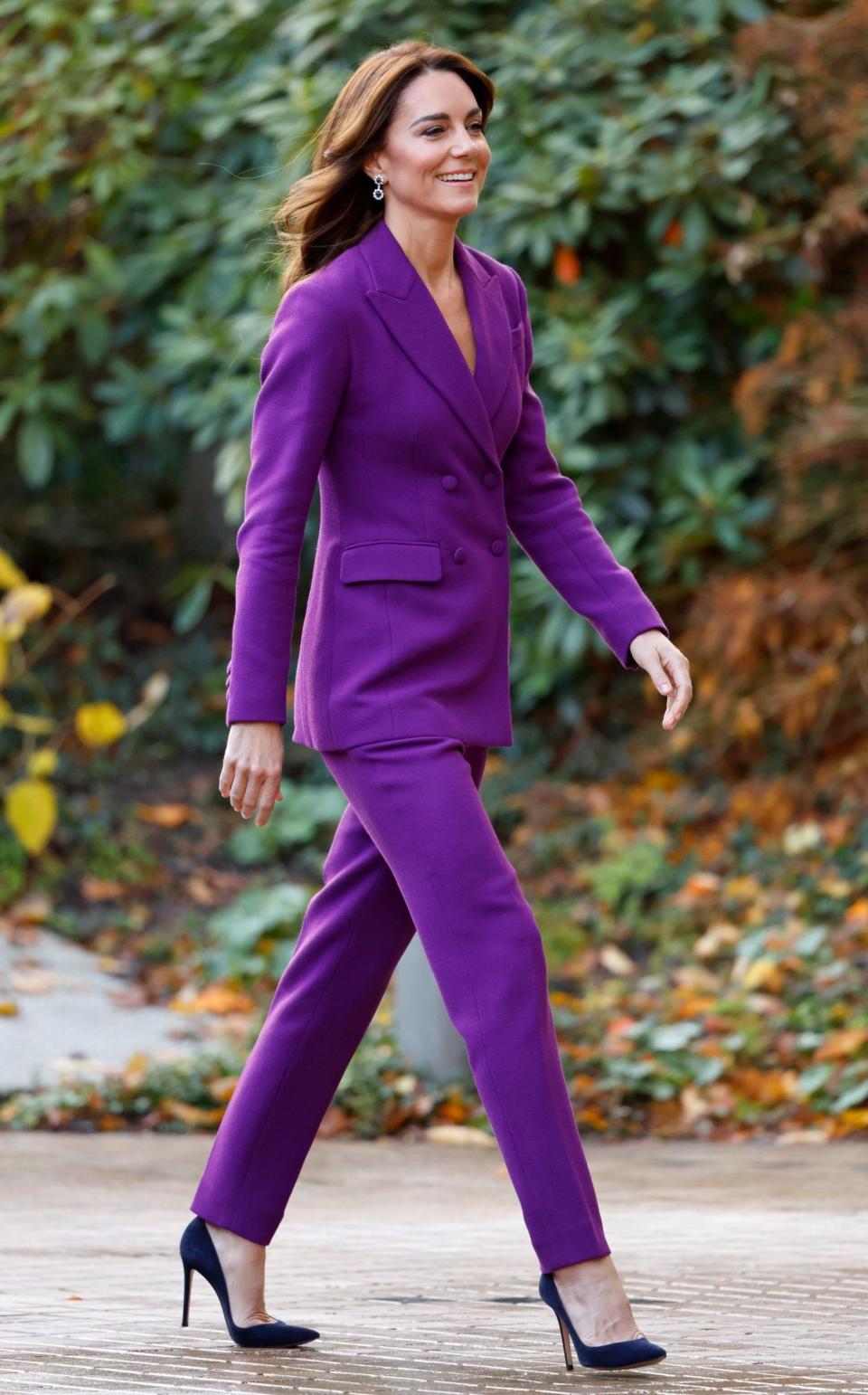 The Princess of Wales in a purple trouser suit in November 2023