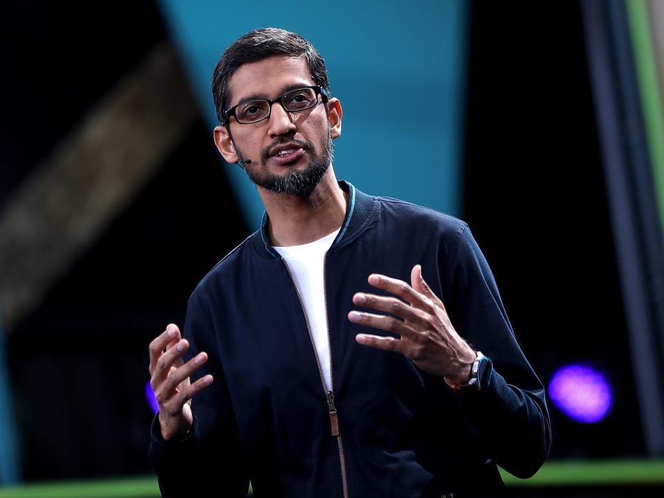 Google CEO Sundar Pichai speaks during Google I/O 2016 at Shoreline Amphitheatre on May 19, 2016 in Mountain View, California. The annual Google I/O conference is runs through May 20.