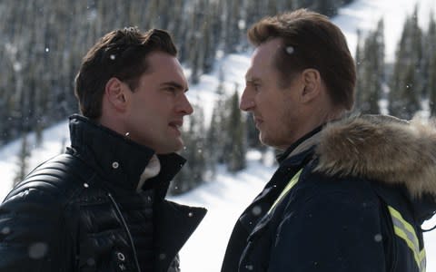 Tom Bateman and Liam Neeson square off in a scene from Cold Pursuit - Credit: Doane Gregory