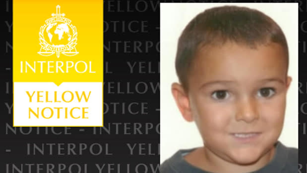 An official Yellow Notice issued by Interpol requesting information on the whereabouts of Ashya King, who was at that time deemed "missing" by British authorities