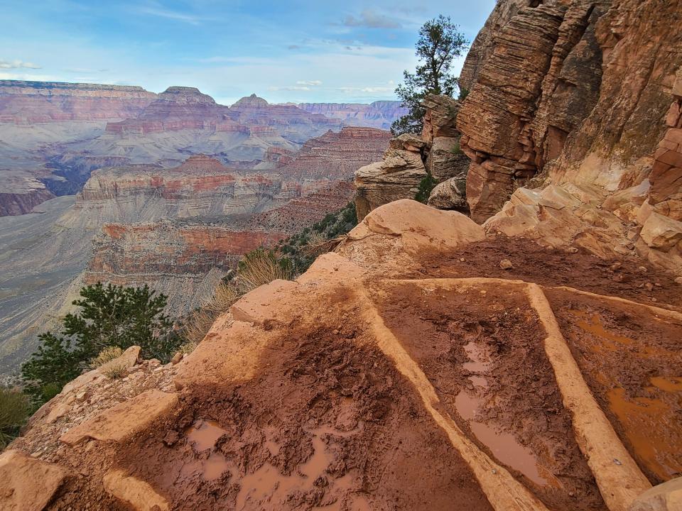 Muddy trail during visit to Grand Canyon in winter
