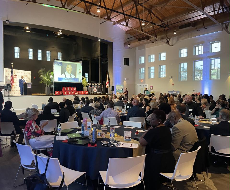 School district employees await the results of teacher of the year, principal of the year, assistant principal of the year and school employee of the year at the 2024 Celebrate the Great ceremony in Boynton Beach, Fla. on Feb. 1, 2024.