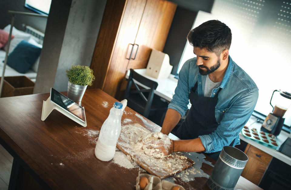 person making dough