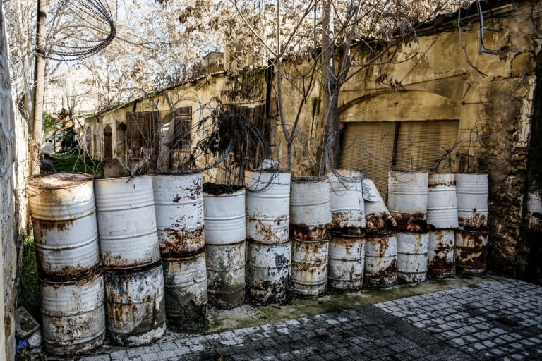 A barrier at the "Green Line", a UN-controlled buffer zone dividing Cypriot capital Nicosia