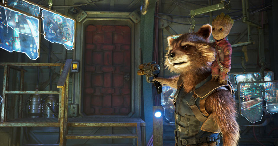 Rocket, voiced by Bradley Cooper, and Groot, voiced by Vin Diesel in <i>Guardians Of The Galaxy Vol. 2</i>.<span class="copyright">©Marvel Studios</span>