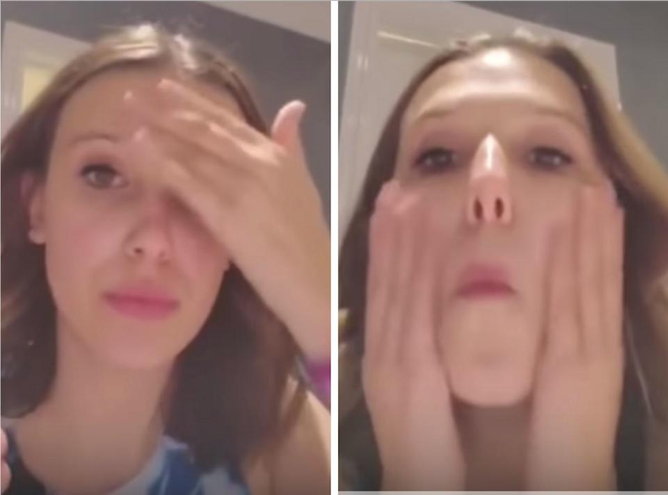Screenshots from Millie Bobby Brown's skin care video. (Photo: Instagram)