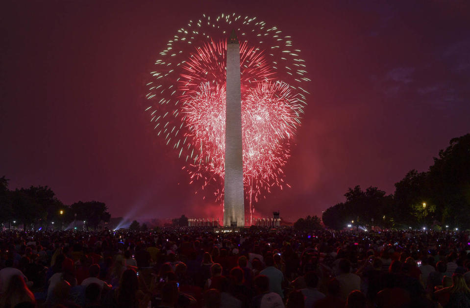 <p>Explosions light up The Washington Monument during the fireworks display on the National Mall on July 4, 2017 in Washington, D.C. (Ricky Carioti/The Washington Post via Getty Images) </p>