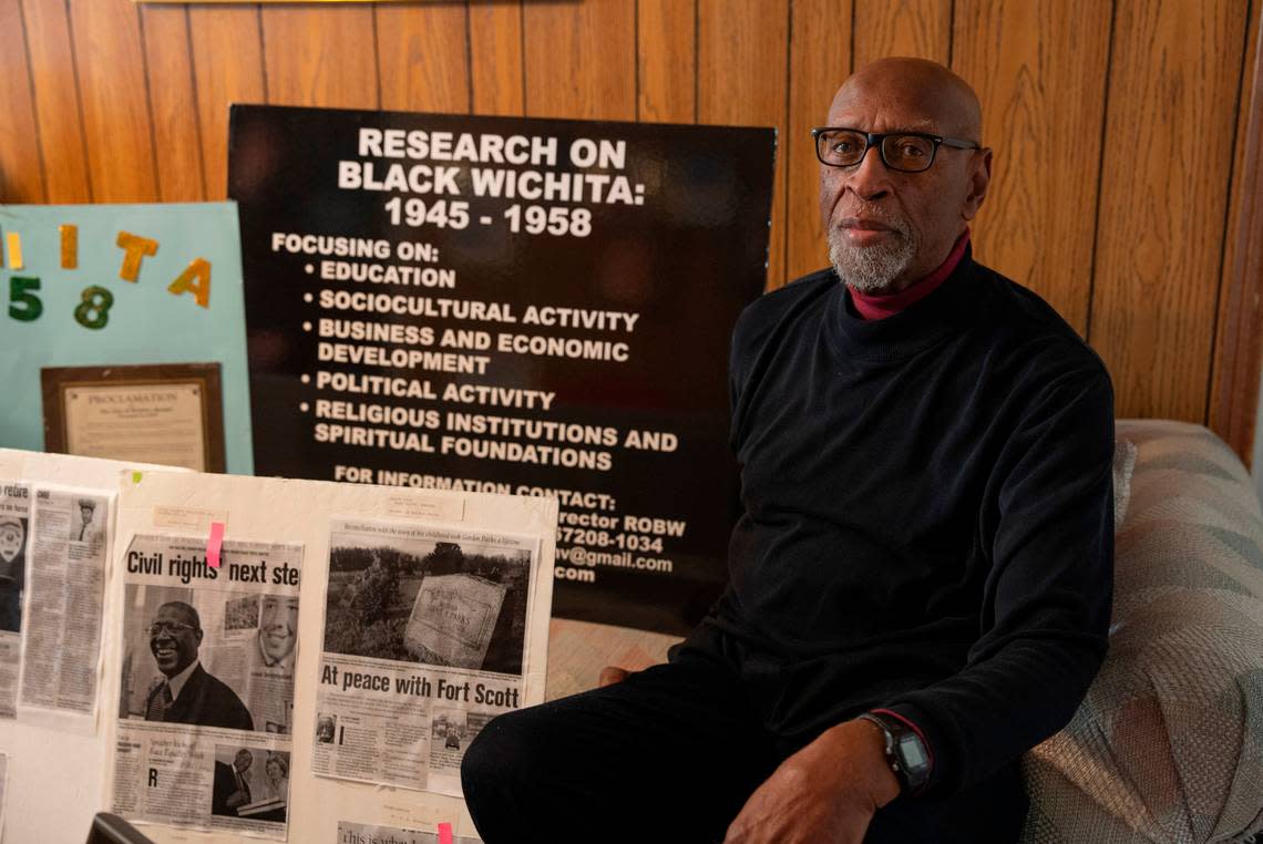 Galyn Vesey participated in the Dockum Drug Store sit-in in 1958. He and other young black protesters sat at the lunch counter in the Dockum Drug Store and, after three weeks, the drug store agreed to serve the black students at the counter. He uses these displays when he shares his experience with others.