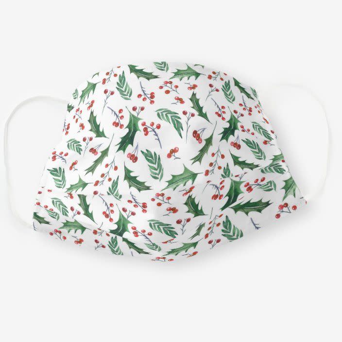 5) Holly and Berry Christmas Pattern Adult Cloth Face Mask