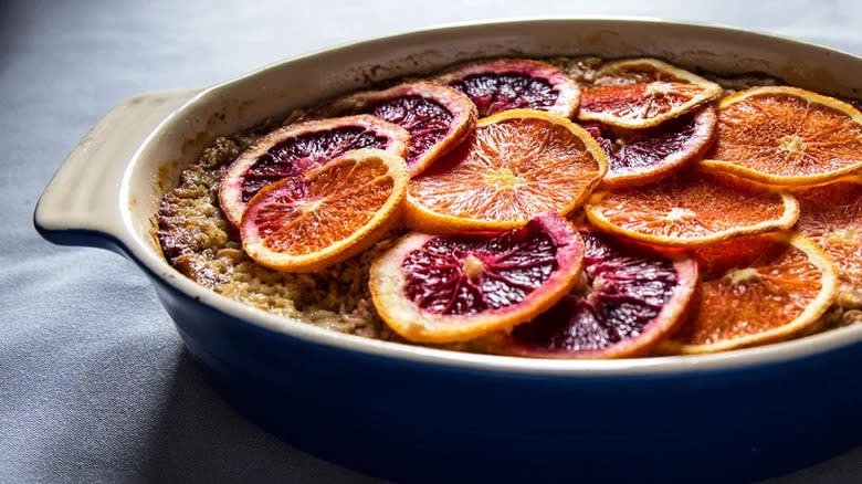 orange slices on baked oatmeal