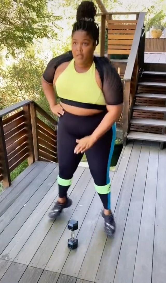 Lizzo Works Out in Sports Bra Leggings and Gym Sneakers on TikTok