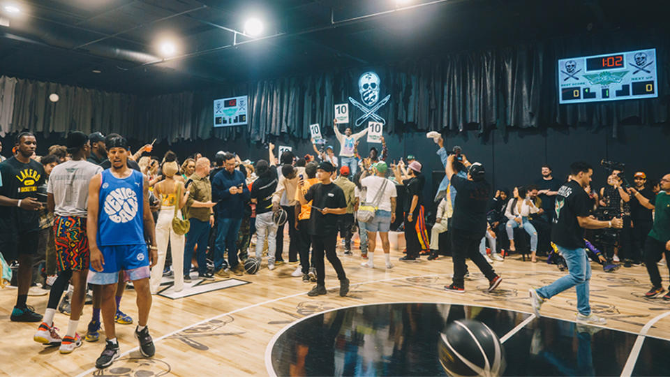 The space’s sprawling basketball court at the opening. - Credit: The Shoe Surgeon