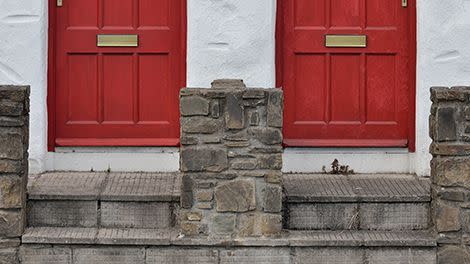 two red doors for first footing in new years traditions