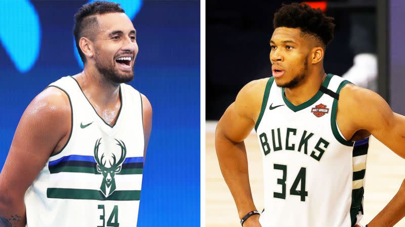 El Jugador Más Valioso (MVP, por sus siglas en inglés) de la NBA, Giannis Antetokounmpo (en la foto a la derecha) ha provocado a la estrella del tenis australiano Nick Kyrgios (en la foto a la izquierda). (Getty Images)