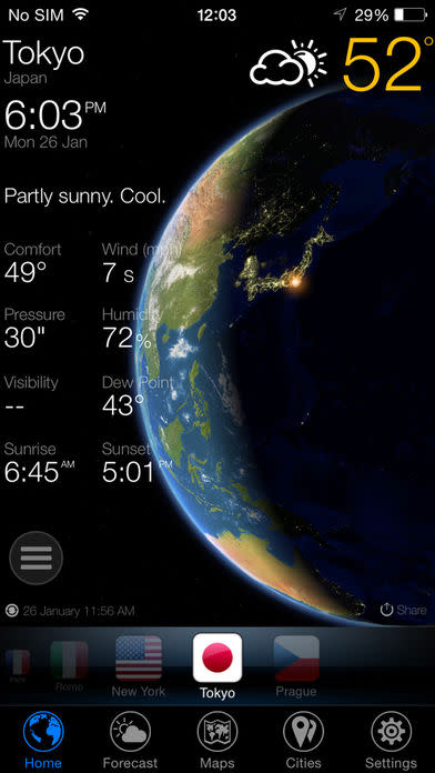 3D Earth 即時天氣預報~未來天氣預測及立體地球俯瞰圖，app說明由三嘻行動哇@Dr.愛瘋所提供