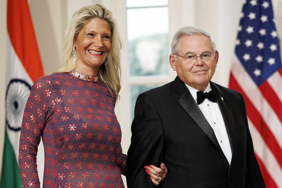 <p>Ting Shen/Bloomberg via Getty</p> Nadine and Robert Menendez arrive at a White House state dinner in honor of Indian Prime Minister Narendra Modi on June 22, 2023