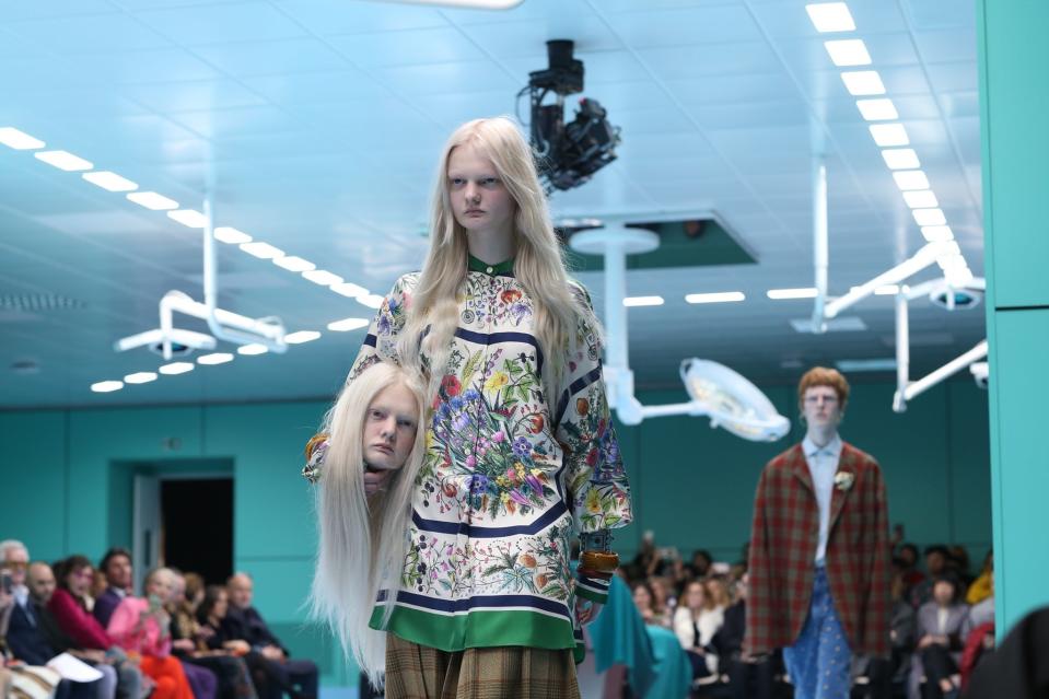 The special effect gurus at Rome’s Makinarium collective are responsible for the lifelike heads, eyes, and creatures at the Fall 2018 Gucci show