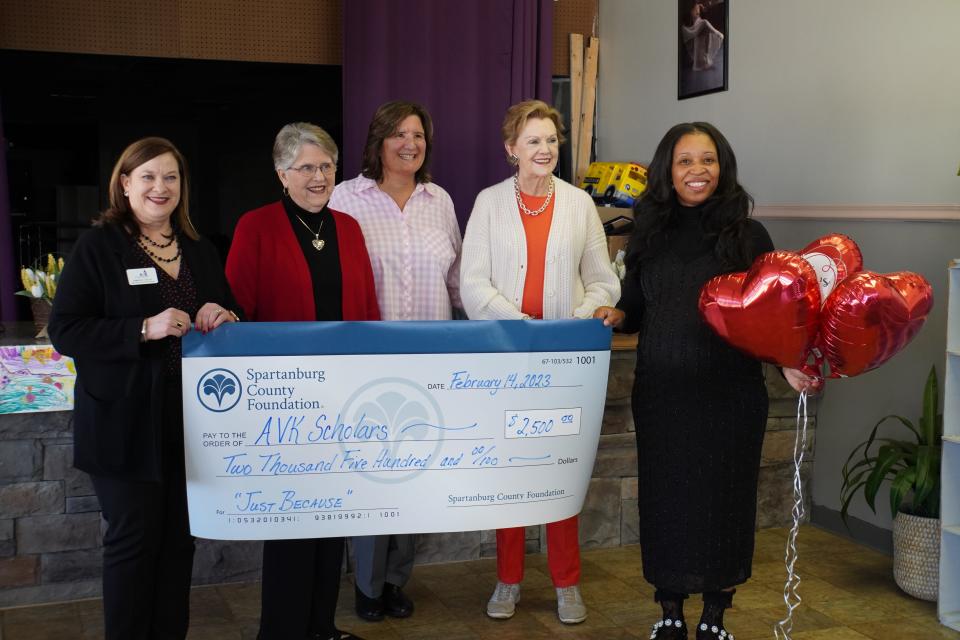 AVK Scholars program receives a Spartanburg County Foundation 'Just Because' grant, presented on Valentine's Day 2023.