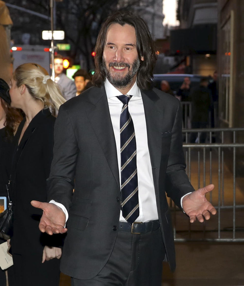 <p><a href="https://people.com/tag/keanu-reeves/" rel="nofollow noopener" target="_blank" data-ylk="slk:Keanu Reeves;elm:context_link;itc:0;sec:content-canvas" class="link ">Keanu Reeves</a> is in a good mood while interacting with photographers on March 15 in New York City. </p>