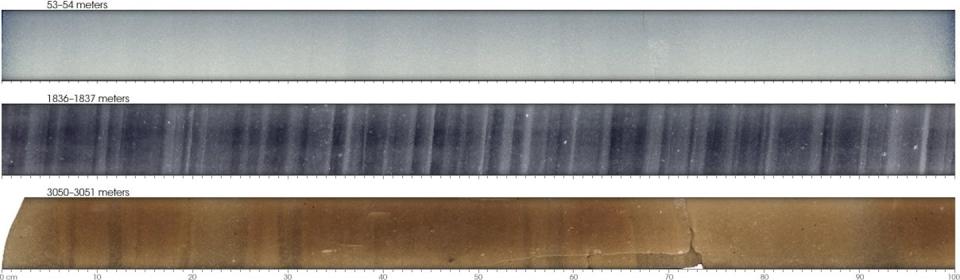 Three ice cores recovered from different depths.
