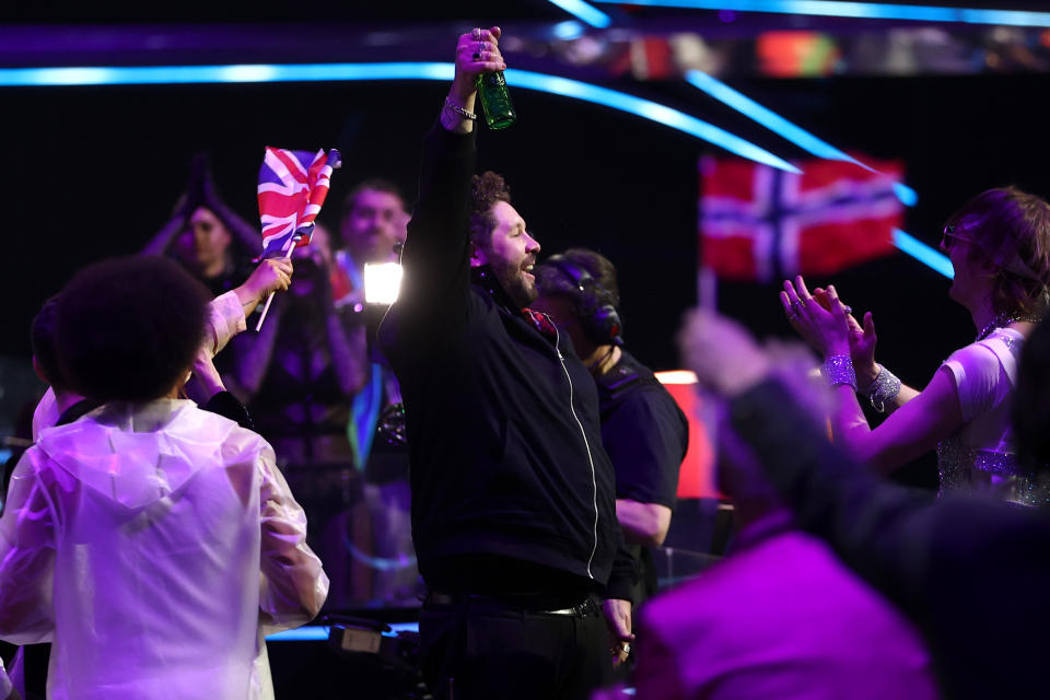 ROTTERDAM, NETHERLANDS - MAY 22: James Newman of United Kingdom reacts to receiving zero points during the 65th Eurovision Song Contest grand final held at Rotterdam Ahoy on May 22, 2021 in Rotterdam, Netherlands. (Photo by Dean Mouhtaropoulos/Getty Images)