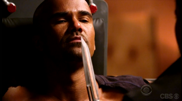 Morgan stands up to a knife wielding killer in season 11, episode 16 of Criminal Minds.