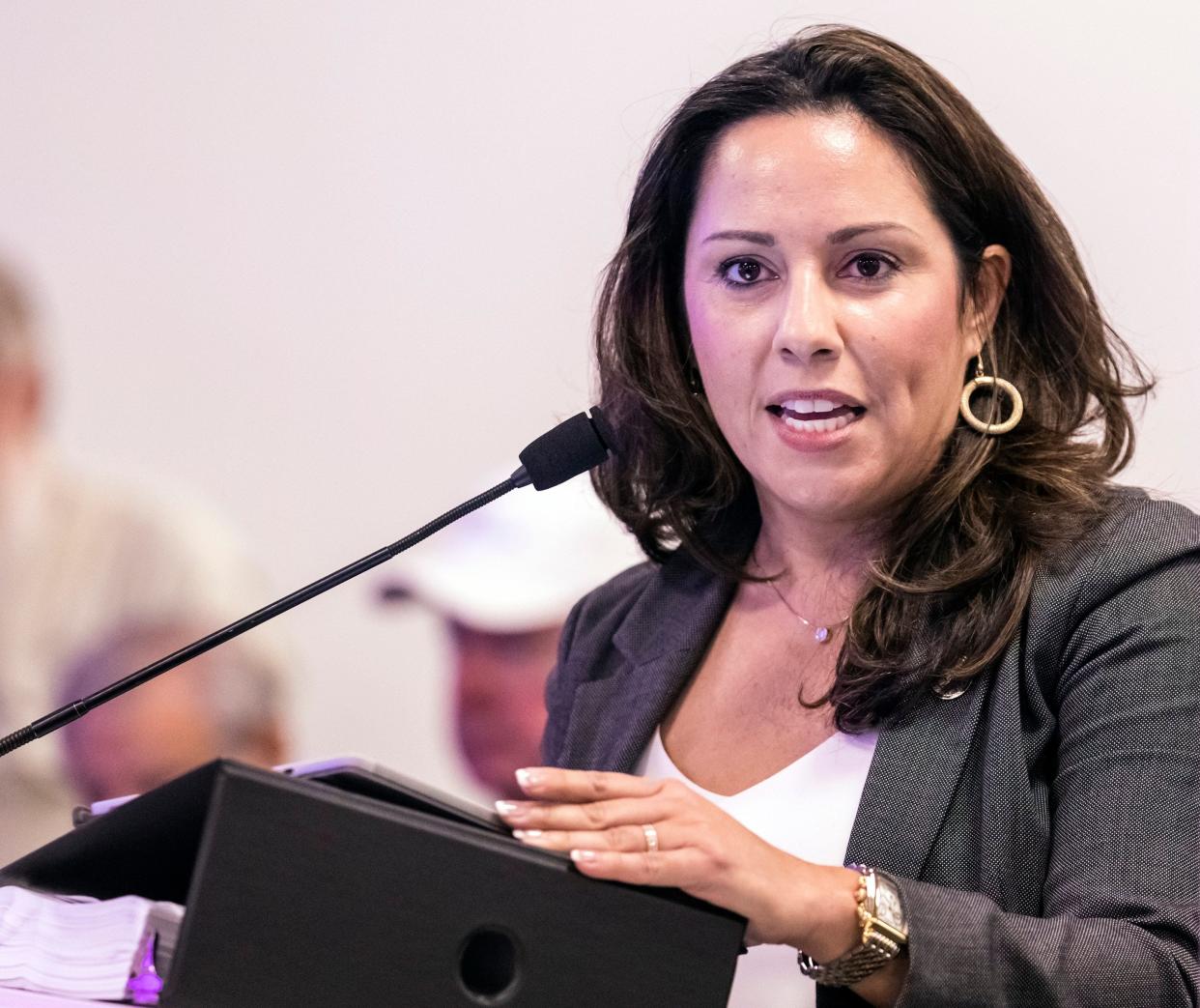 West Palm Beach city commissioner Christina Lambert speaks during the Palm Beach Transportation Planning Agency before the group voted to add State Road 7 back onto a long-range plan Thursday, February 20, 2020 in West Palm Beach. [LANNIS WATERS/palmbeachpost.com]
