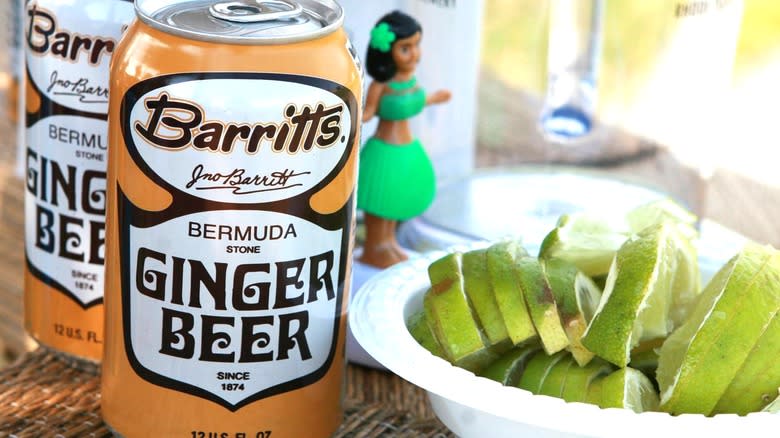 Cans of Barritt's Ginger Beer with lime slices