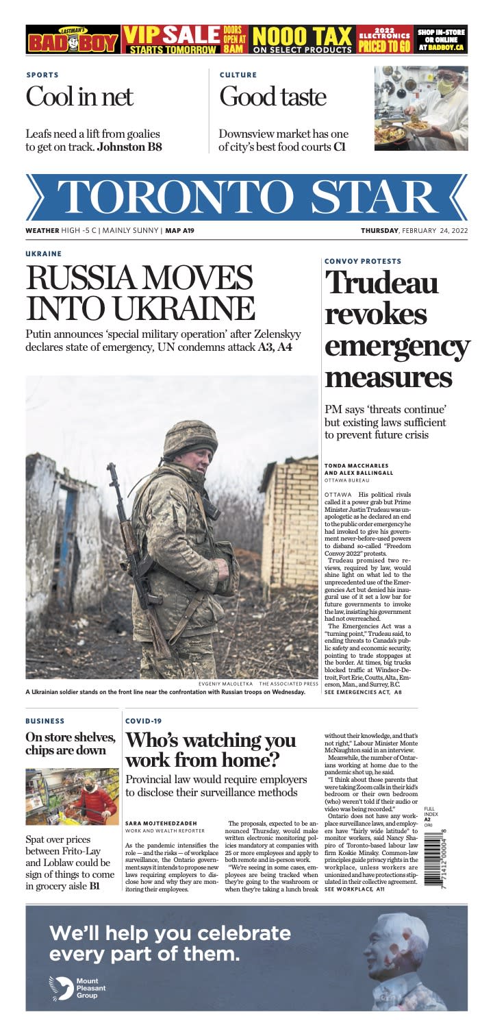 Newspaper Coverage of Russian Forces Invading Ukraine