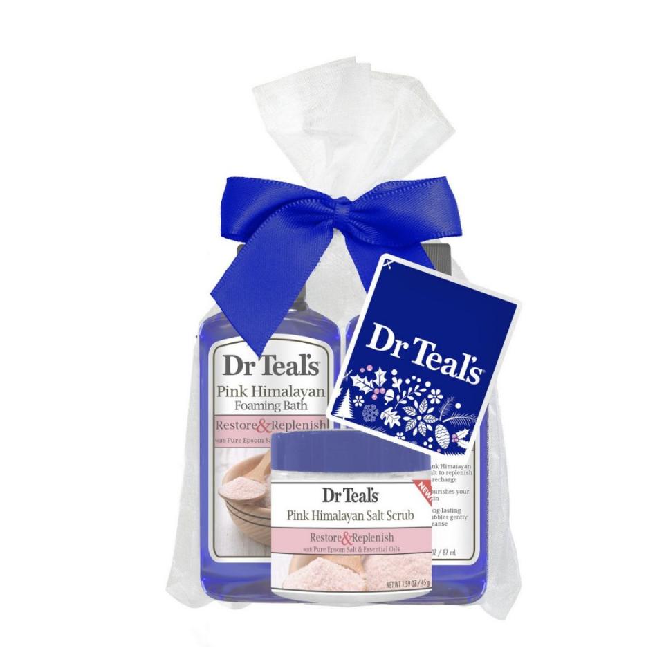This Dr. Teal's kit would be a dream for anyone who loves to relax and unwind with a great bath. The Epsom salts are especially amazing &mdash; they smell great and they work wonders on sore muscles.&nbsp;<br /><br /><strong><a href="https://www.target.com/p/dr-teal-s-bath-and-body-gift-sets-3ct/-/A-75571971" target="_blank" rel="noopener noreferrer">Get the Dr. Teal's Bath and Body Gift Set for $3.99.</a></strong>
