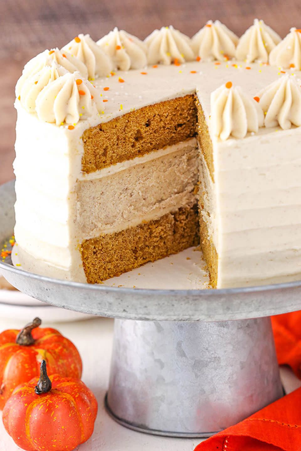 <p>Why choose between cake and cheesecake when you can have both in one triple-layer dessert? <br></p><p><strong>Get the recipe at <a href="https://www.lifeloveandsugar.com/2017/10/02/pumpkin-cheesecake-cake/" rel="nofollow noopener" target="_blank" data-ylk="slk:Life, Love and Sugar;elm:context_link;itc:0;sec:content-canvas" class="link ">Life, Love and Sugar</a>.</strong></p>