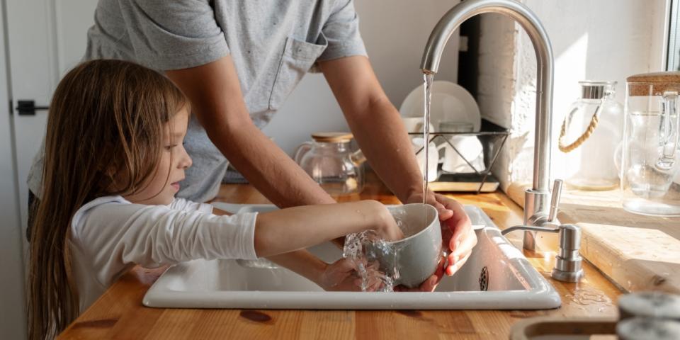 Kid Helping Father To Wash Dishes chore chart alternative