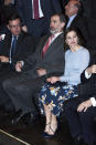 <p>La Reina Letizia apareció en el evento ‘La Caixa’ Scholarships, en Madrid, con una sencilla falda de estampado de mariposas y suéter gris/Getty Images </p>