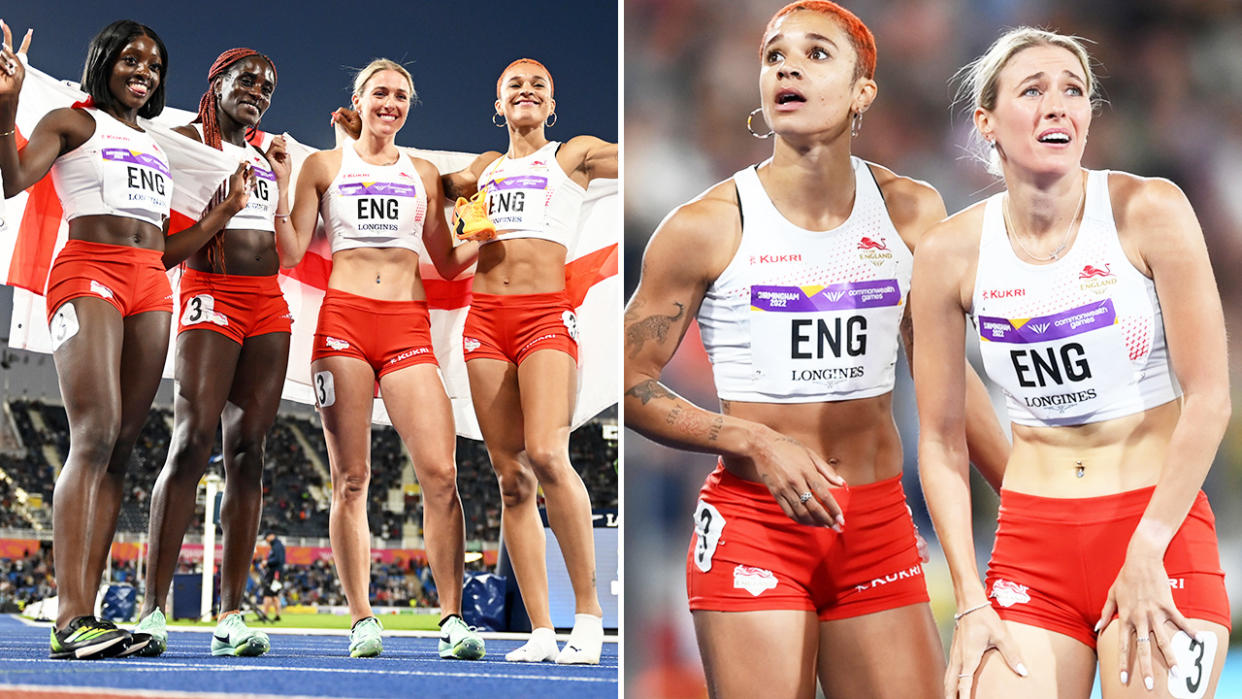 Ama Pipi, Victoria Ohuruogu, Jessie Knight and Jodie Williams, pictured here at the Commonwealth Games. 